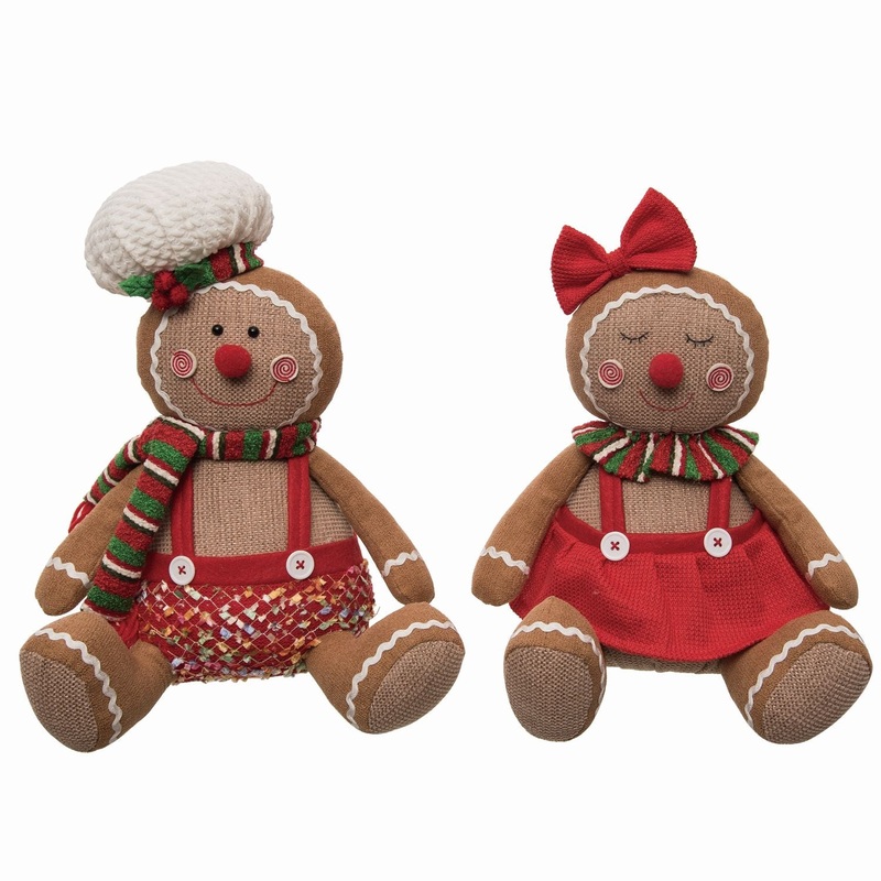 Transpac Plush Gingerbread Sitter, Set Of 2, Assortment