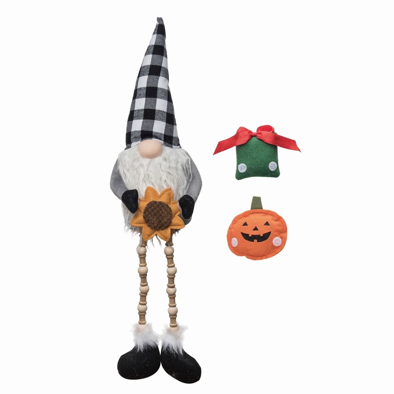 Transpac Plush Gnome Sitter With Interchangeable Icons, Set Of 3