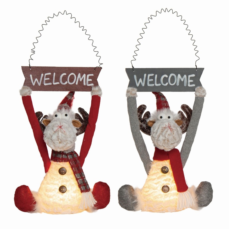 Transpac Plush Light Up Hanging Reindeer Welcome Decor, Set Of 2, Assortment