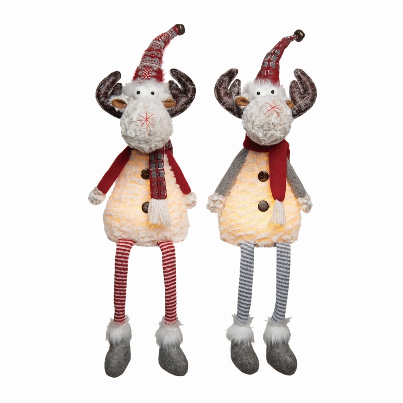 Transpac Plush Light Up Sitting Reindeer, Set Of 2, Assortment