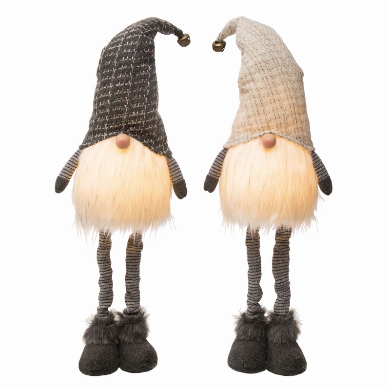 Transpac Plush Light Up Standing Christmas Gnome, Set Of 2, Assortment