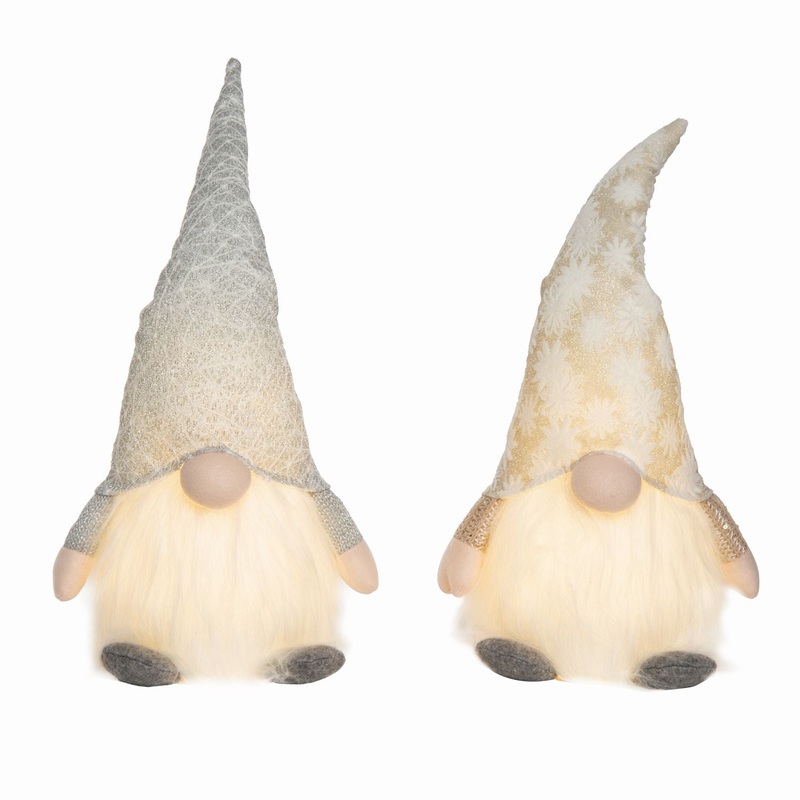 Transpac Plush Light Up Winter Wonderland Gnome Sitter, Set Of 2, Assortment