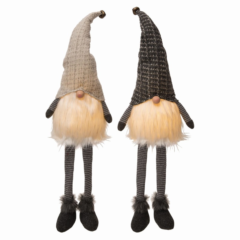 Transpac Plush Light Up Xmas Gnome Sitter, Set Of 2, Assortment