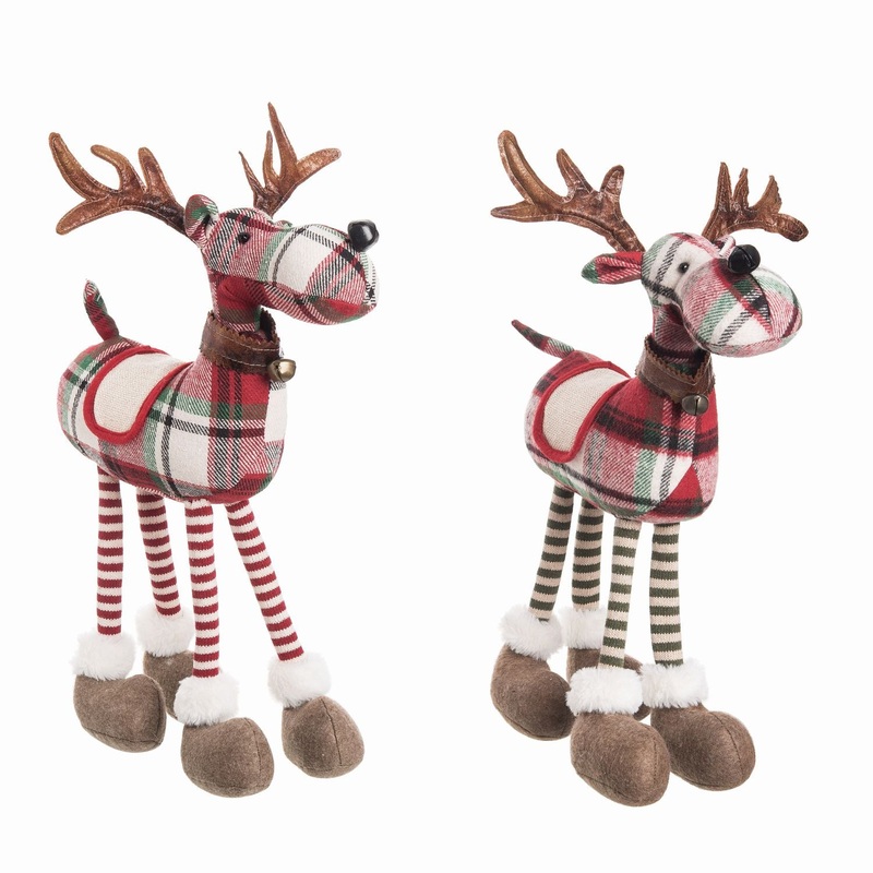 Transpac Plush Plaid Reindeer, Set Of 2, Assortment