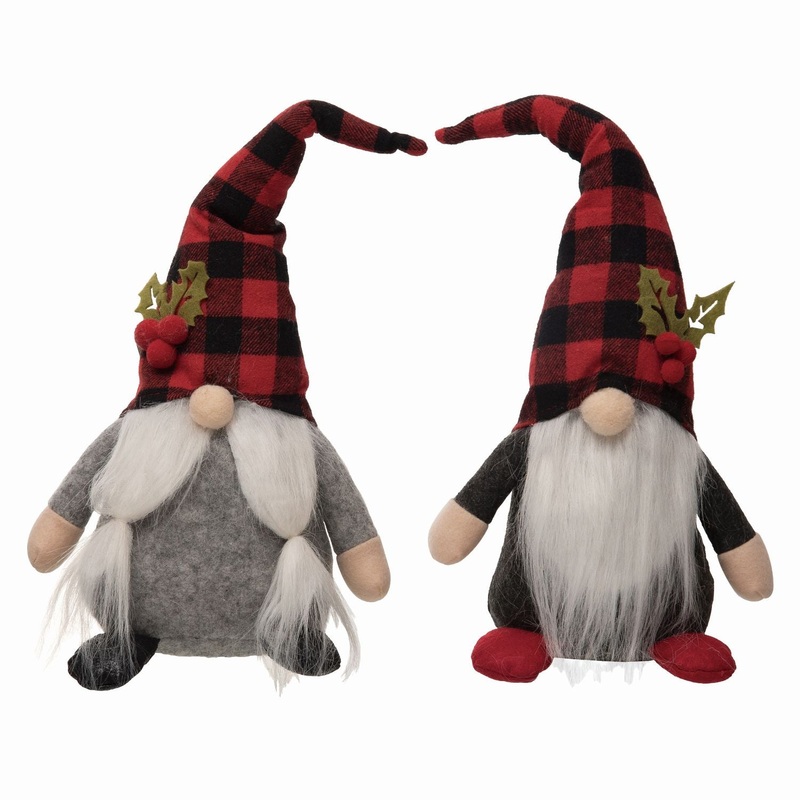 Transpac Plush Plaid Sitting Gnome, Set Of 2, Assortment
