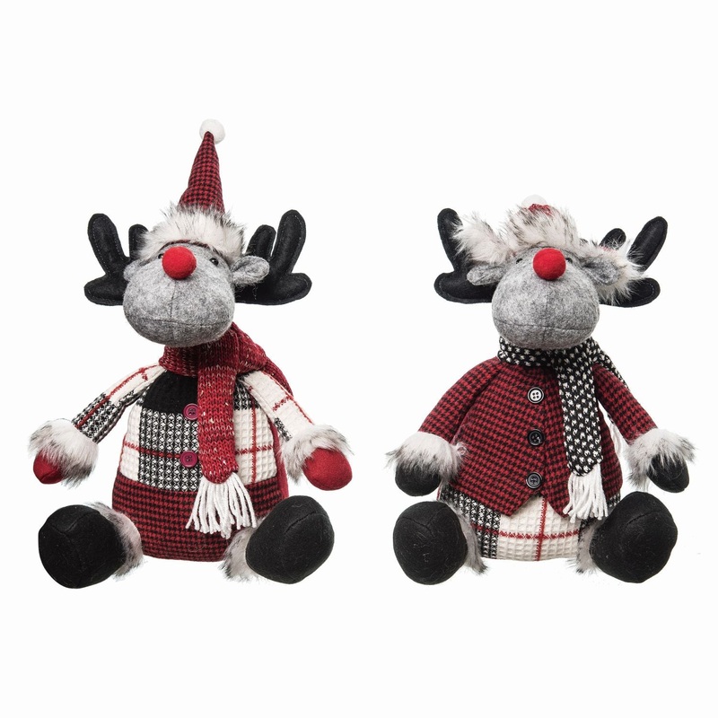 Transpac Plush Sitting Moose, Set Of 2, Assortment