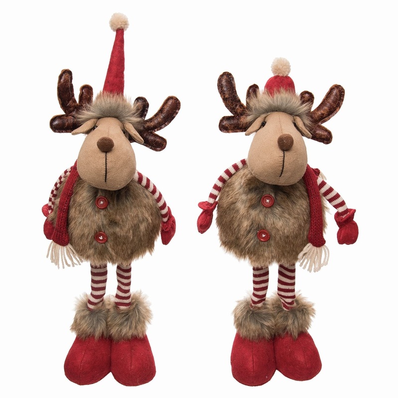Transpac Plush Stripe Standing Reindeer, Set Of 2, Assortment