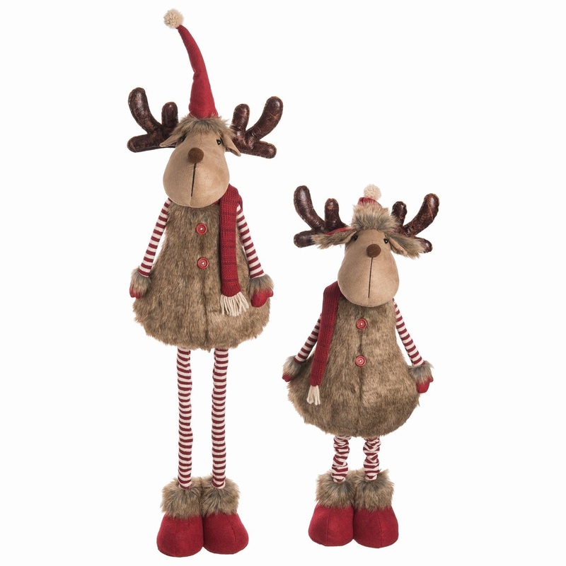Transpac Plush Stripe Telescoping Reindeer, Set Of 2, Assortment