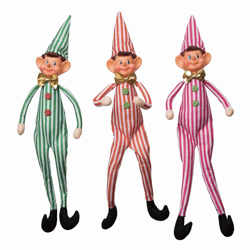 Transpac Plush Striped Elf Sitter Figurine, Set Of 3, Assortment
