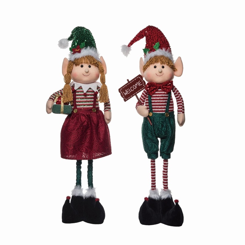 Transpac Plush Telescoping Elf, Set Of 2, Assortment