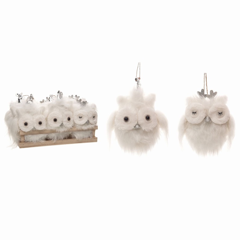 Transpac Plush Winter Owl Ornaments In Crate, Set Of 12
