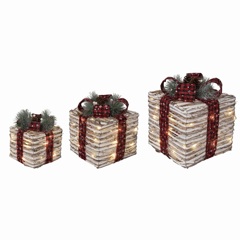 Transpac Rattan Light Up Ribbon Boxes, Set Of 3