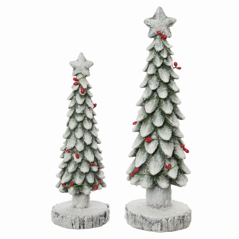 Transpac Resin Christmas Trees With Birch Base, Set Of 2