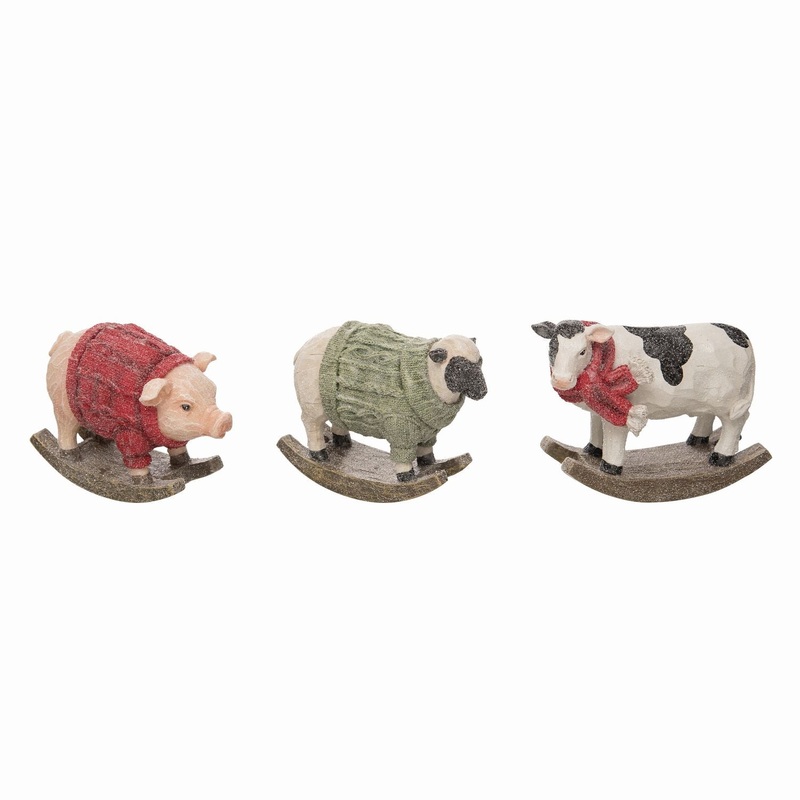 Transpac Resin Farm Christmas Figurine, Set Of 3, Assortment