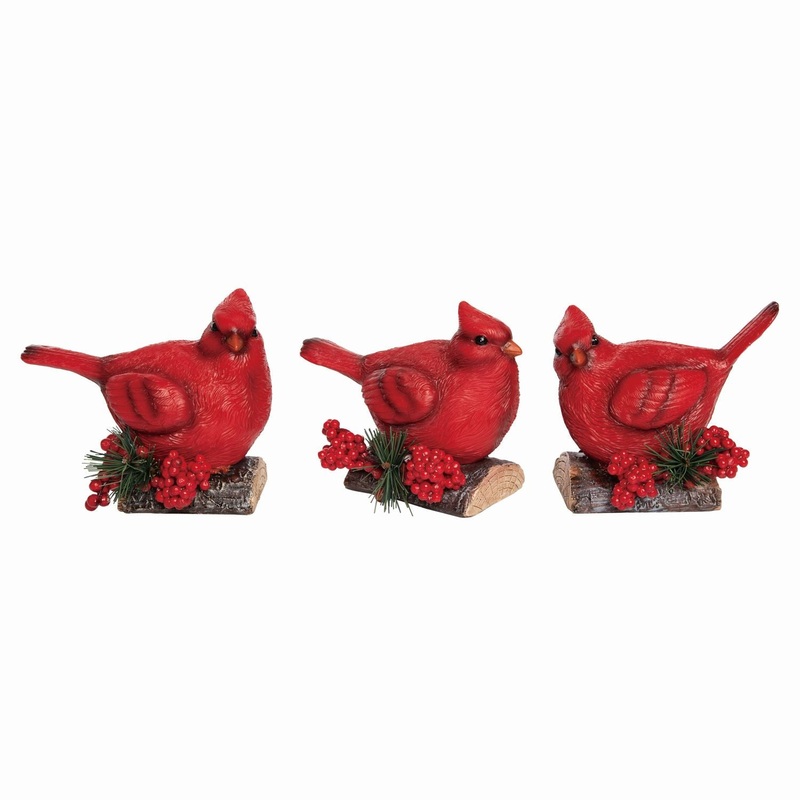 Transpac Resin Holiday Cardinal Figurine, Set Of 3, Assortment