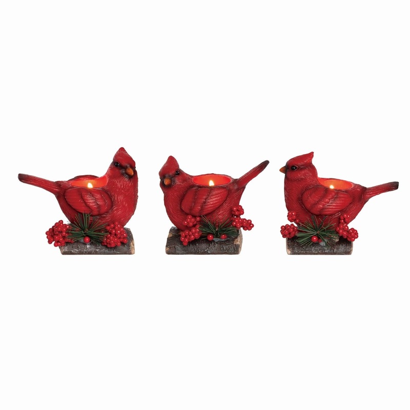 Transpac Resin Holiday Cardinal Tealight Holder, Set Of 3, Assortment