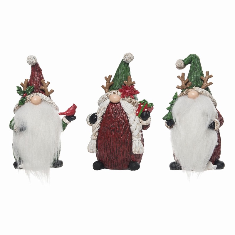 Transpac Resin Holiday Reindeer Hat Gnome Figurine, Set Of 3, Assortment