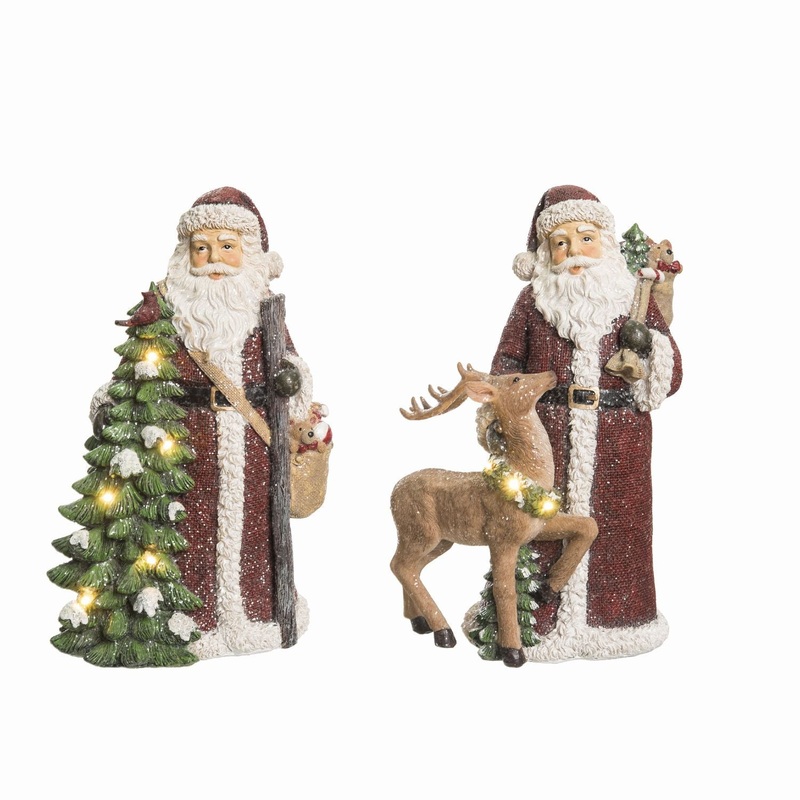 Transpac Resin Light Up Classic Santa Figurine, Set Of 2, Assortment