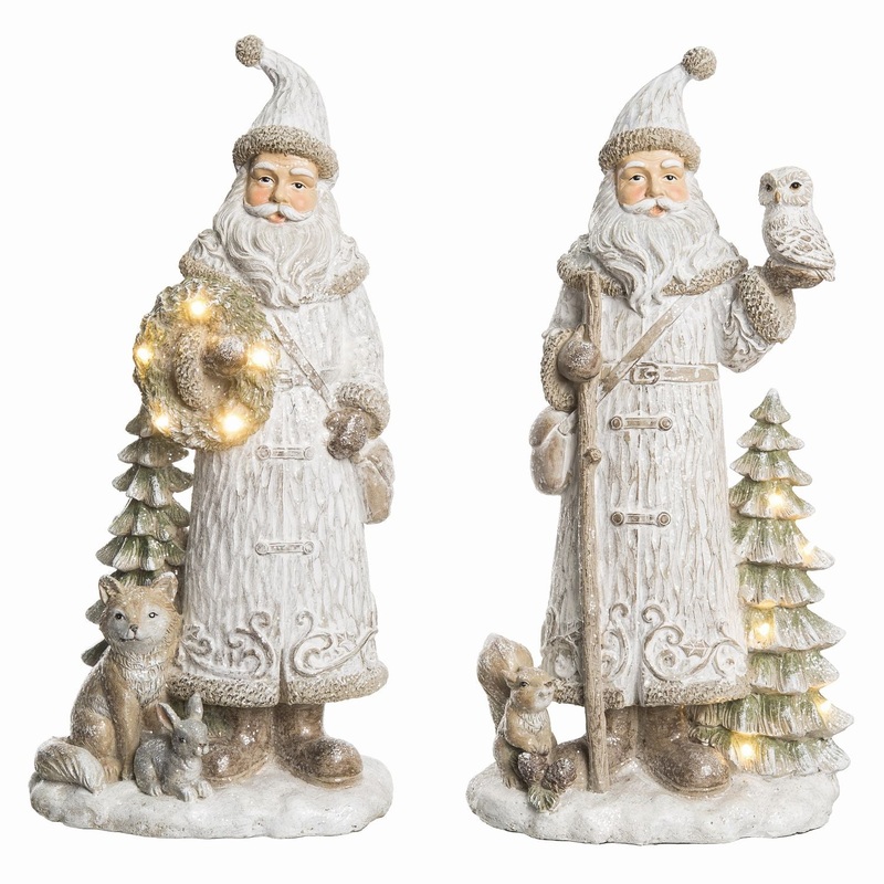 Transpac Resin Light Up Forest Santa Figurine, Set Of 2, Assortment