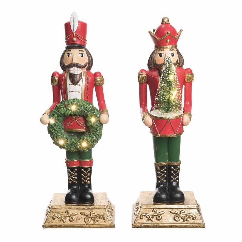 Transpac Resin Light Up Jolly Nutcracker Figurine, Set Of 2, Assortment