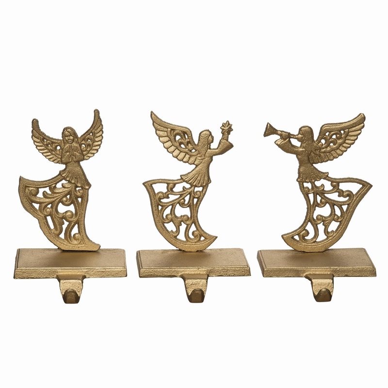 Transpac Cast Iron Angel Stocking Holder, Set Of 3, Assortment.