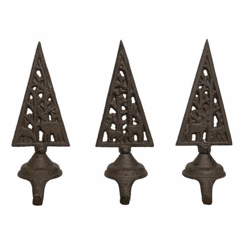 Transpac Cast Iron Reindeer Tree Stocking Holder, Set Of 3, Assortment
