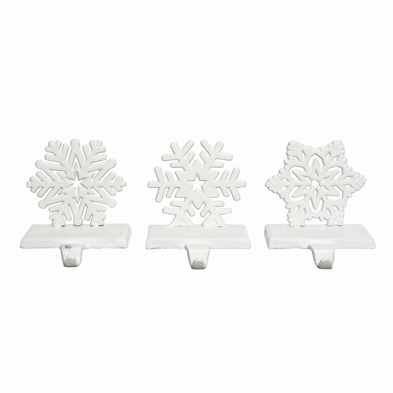 Transpac Cast Iron Snowflake Stocking Holder, Set Of 3, Assortment