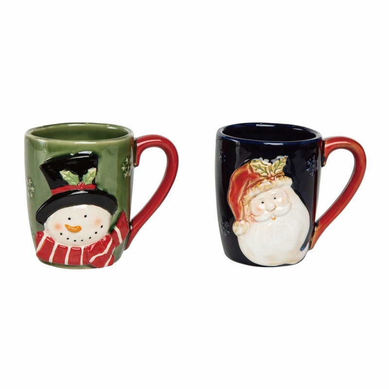 Transpac Ceramic Dimensional Santa & Snowman Mug, Set Of 2, Assortment
