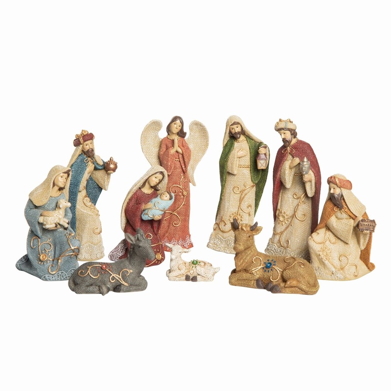 Transpac Ceramic Waffle Weave Nativity, Set Of 10