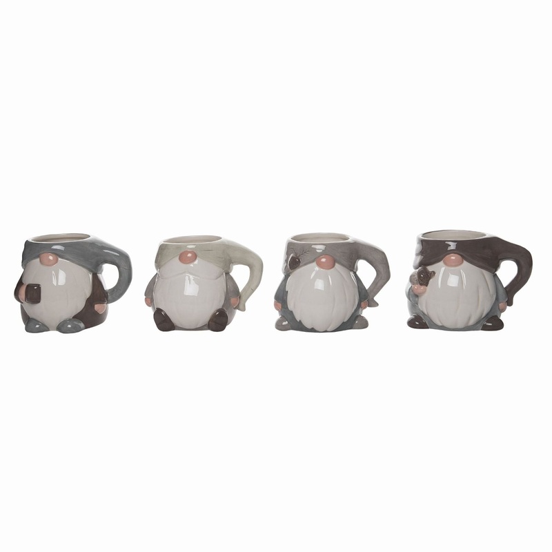 Transpac Dolomite Birch Gnome Mug, Set Of 4, Assortment