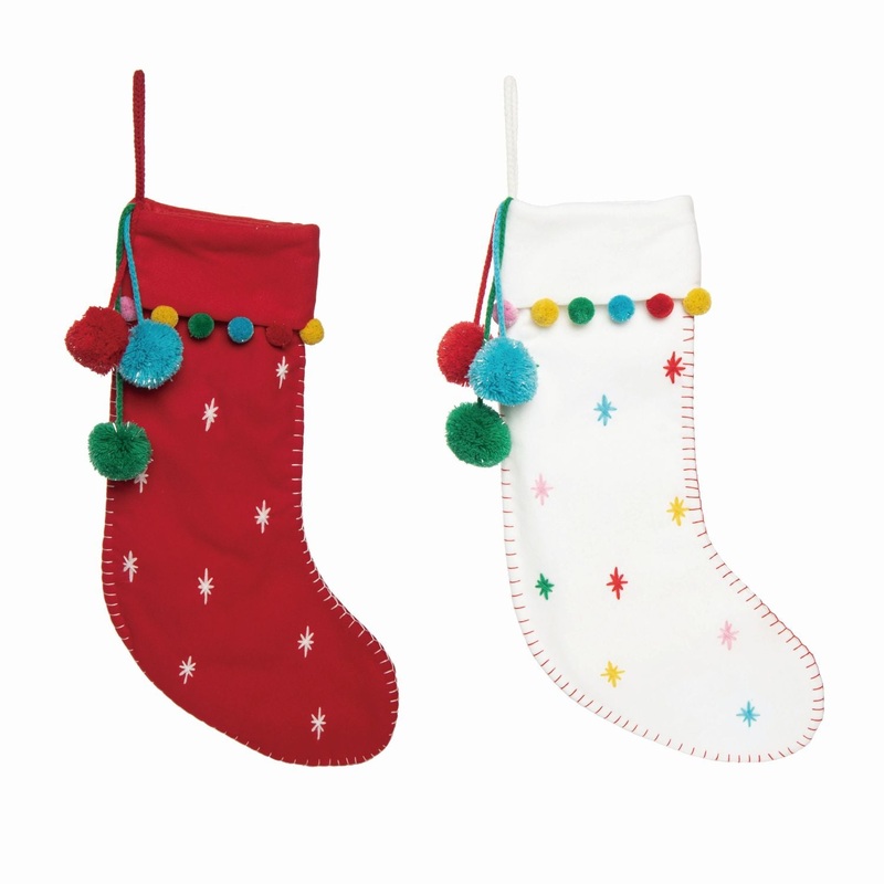 Transpac Fabric Confetti Christmas Stocking, Set Of 2, Assortment