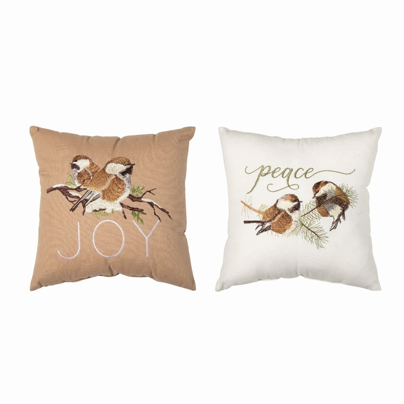 Transpac Fabric Embroidered Peace/Joy Pillow, Set Of 2, Assortment