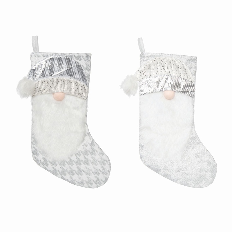 Transpac Fabric Glam Santa Stocking, Set Of 2, Assortment