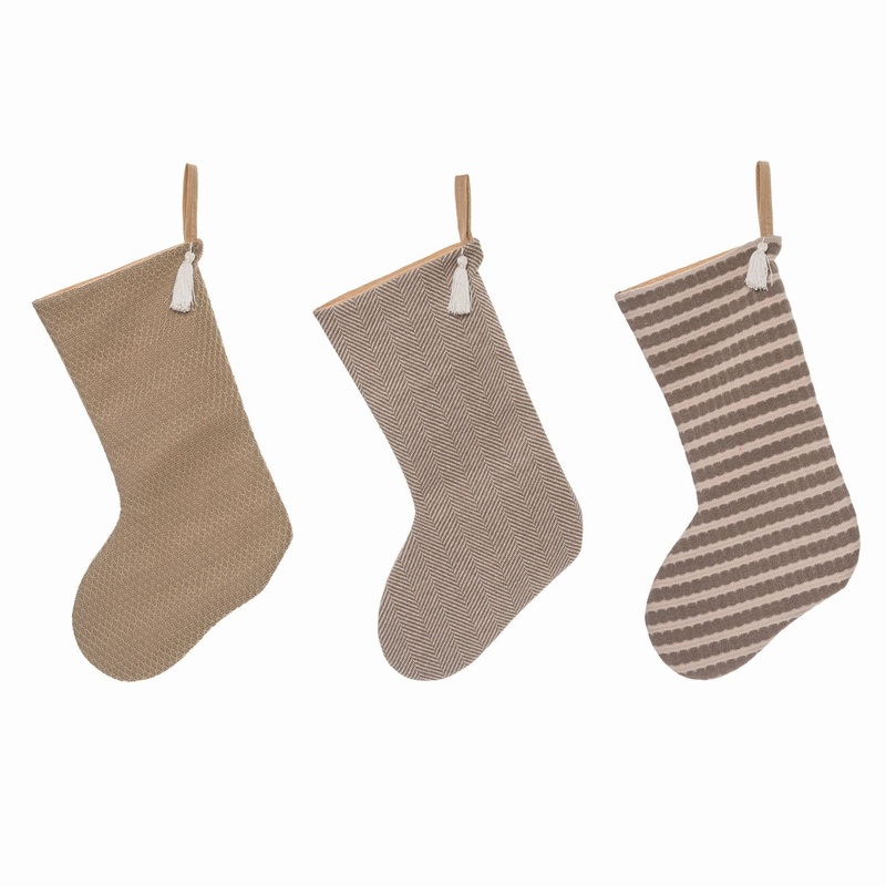 Transpac Fabric Neutral Stocking, Set Of 3, Assortment