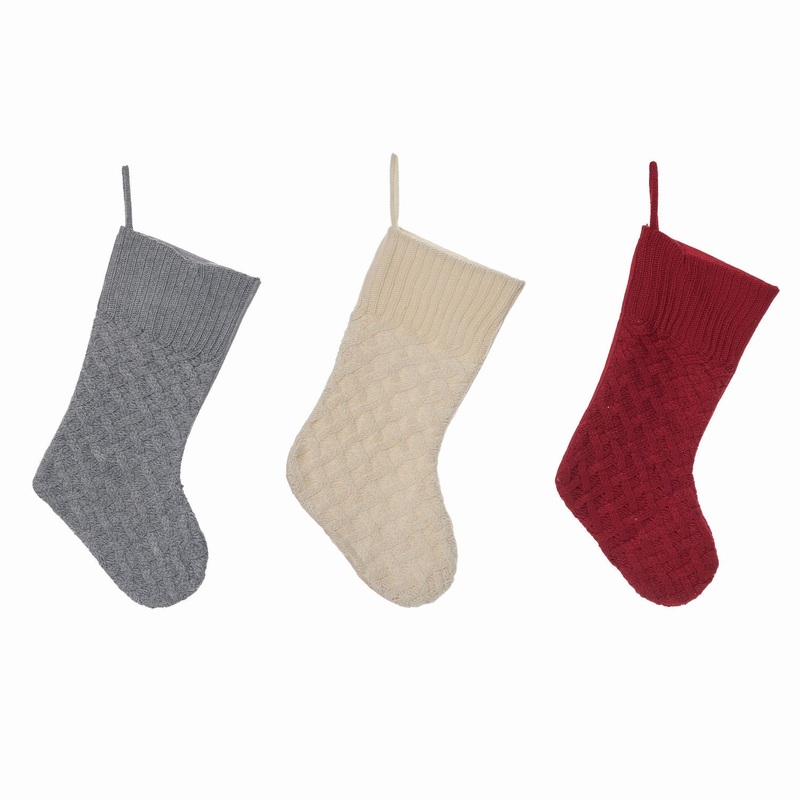 Transpac Fabric Winter Stocking, Set Of 3, Assortment
