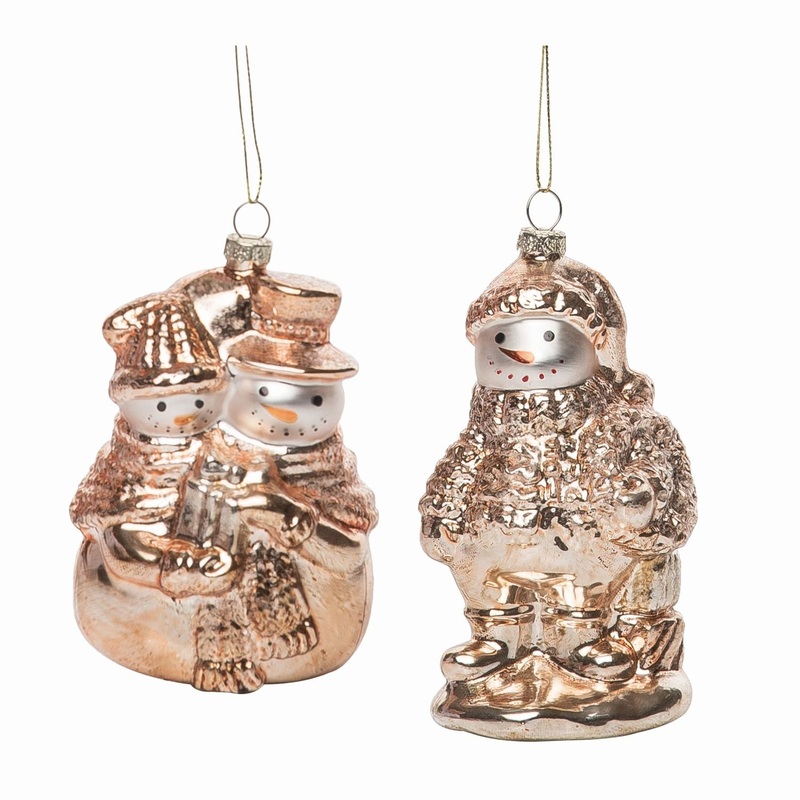 Transpac Glass Antique Snowman Ornament, Set Of 2, Assortment