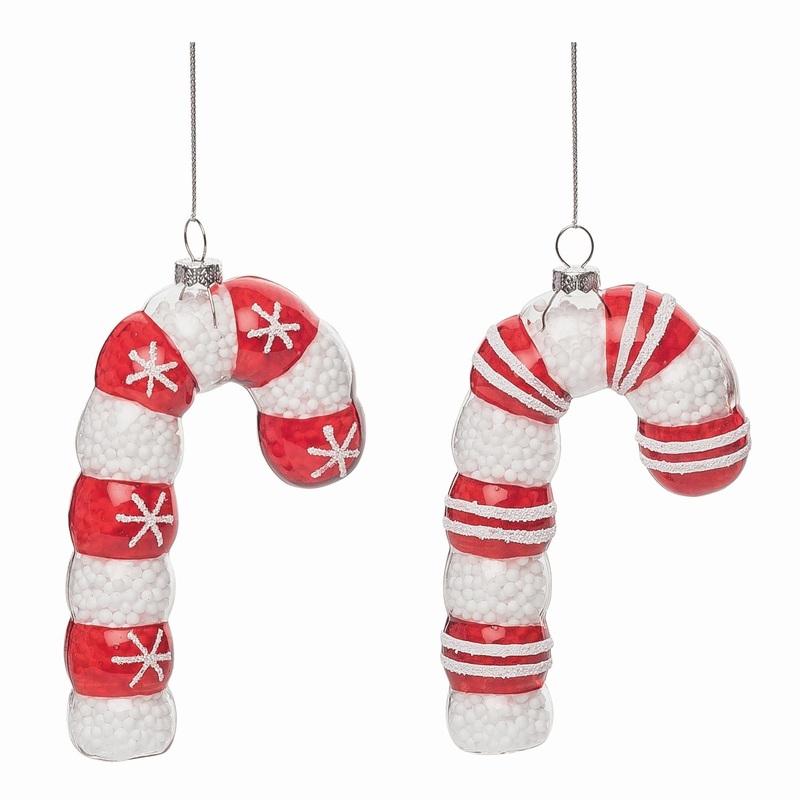 Transpac Glass Candy Cane Ornament, Set Of 2, Assortment