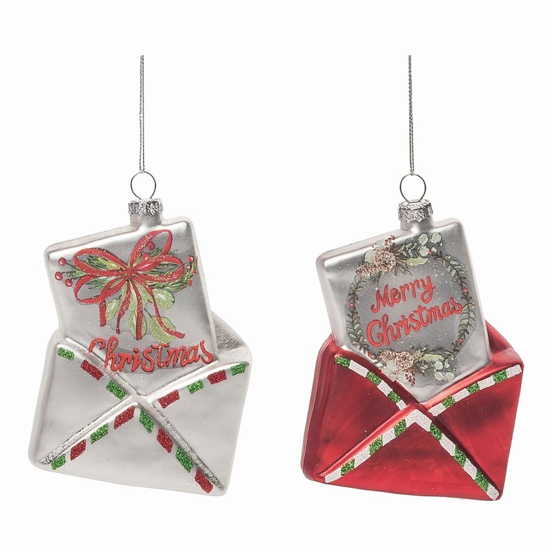 Transpac Glass Christmas Card Ornament, Set Of 2, Assortment