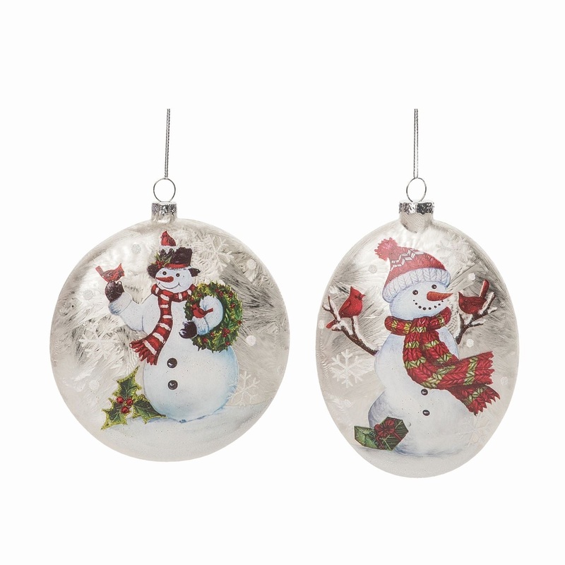 Transpac Glass Christmas Snowman Ornament, Set Of 2, Assortment