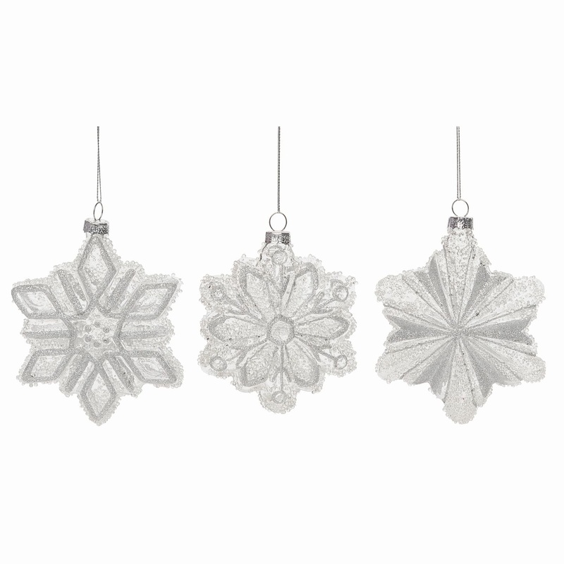 Transpac Glass Clear Snowflake Ornament, Set Of 3, Assortment