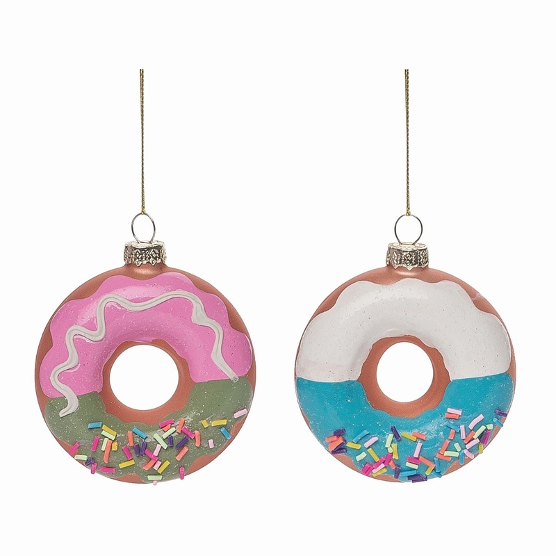 Transpac Glass Donut Sprinkles Ornament, Set Of 2, Assortment