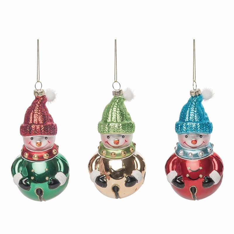 Transpac Glass Fun Snowman Ornament, Set Of 3, Assortment