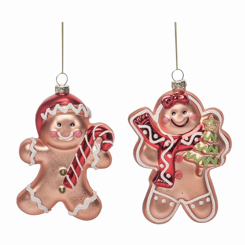Transpac Glass Gingerbread Ornament, Set Of 2, Assortment