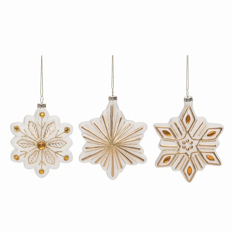 Transpac Glass Gold Accent Snowflake Ornament, Set Of 3, Assortment