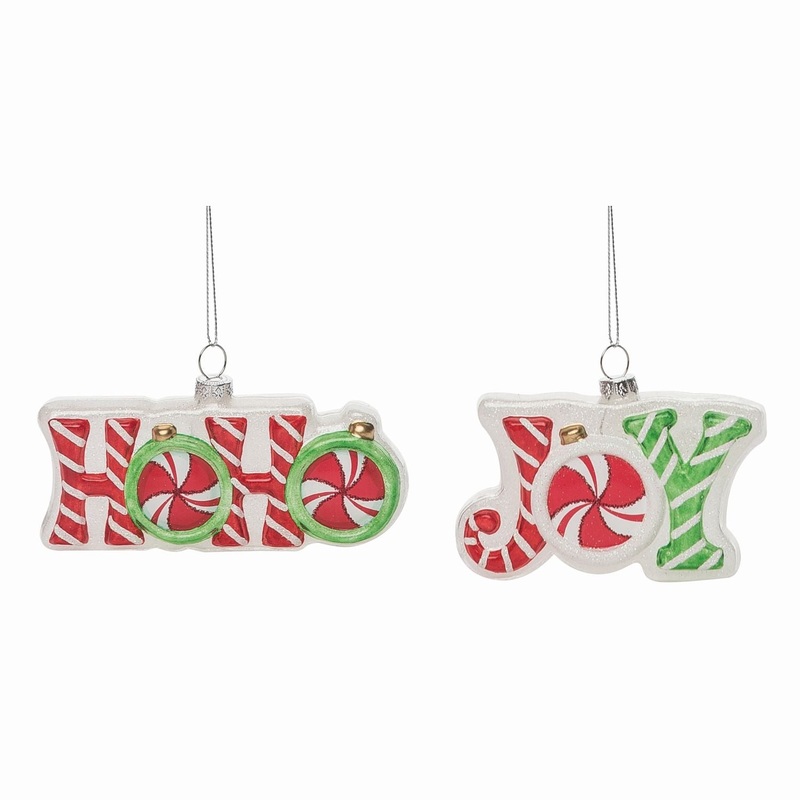 Transpac Glass Holiday Word Ornament, Set Of 2, Assortment