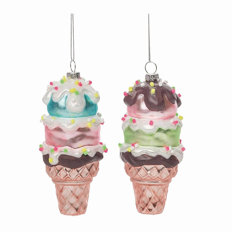 Transpac Glass Ice Cream Ornament, Set Of 2, Assortment
