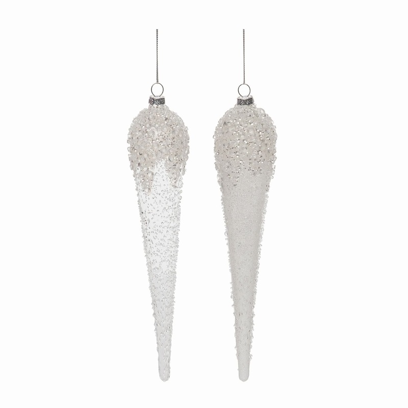 Transpac Glass Icicle Ornament, Set Of 2, Assortment