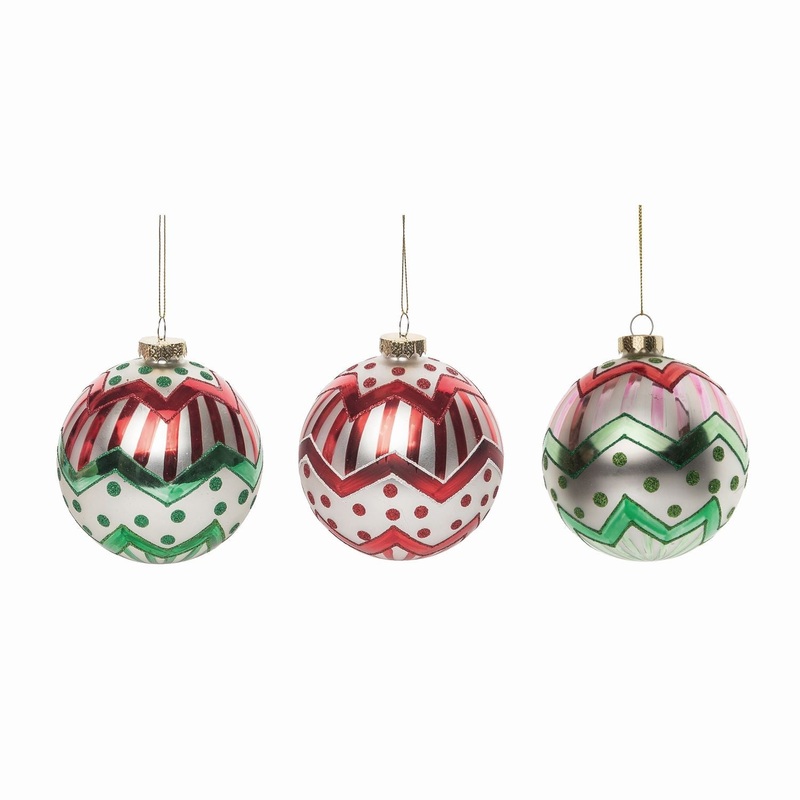 Transpac Glass Merry Round Ornament, Set Of 3, Assortment