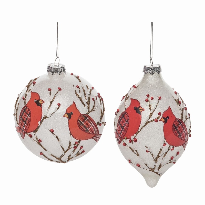 Transpac Glass Painted Cardinal Ornament, Set Of 2, Assortment
