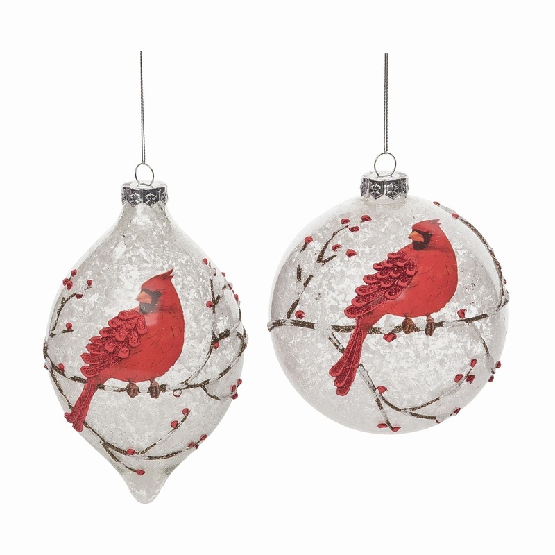 Transpac Glass Painted Dimensional Accent Cardinal Ornament, Set Of 2, Asst.